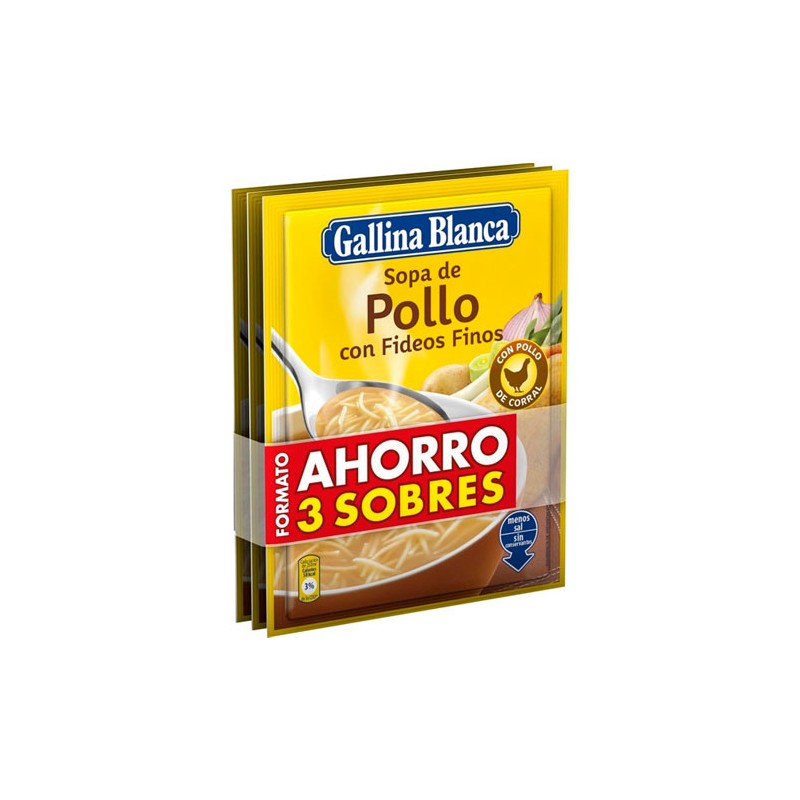 Sopa Pollo Con Fideos GALLINA BLANCA Pack 2+1 UND | Cash Borosa