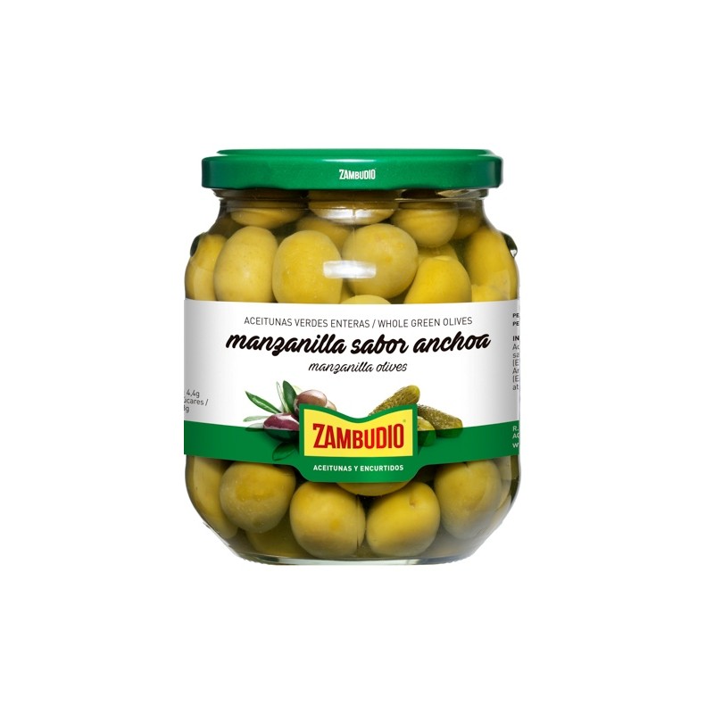 Aceitunas Manzanilla Sabor Anchoa ZAMBUDIO  450 Gr | Cash Borosa