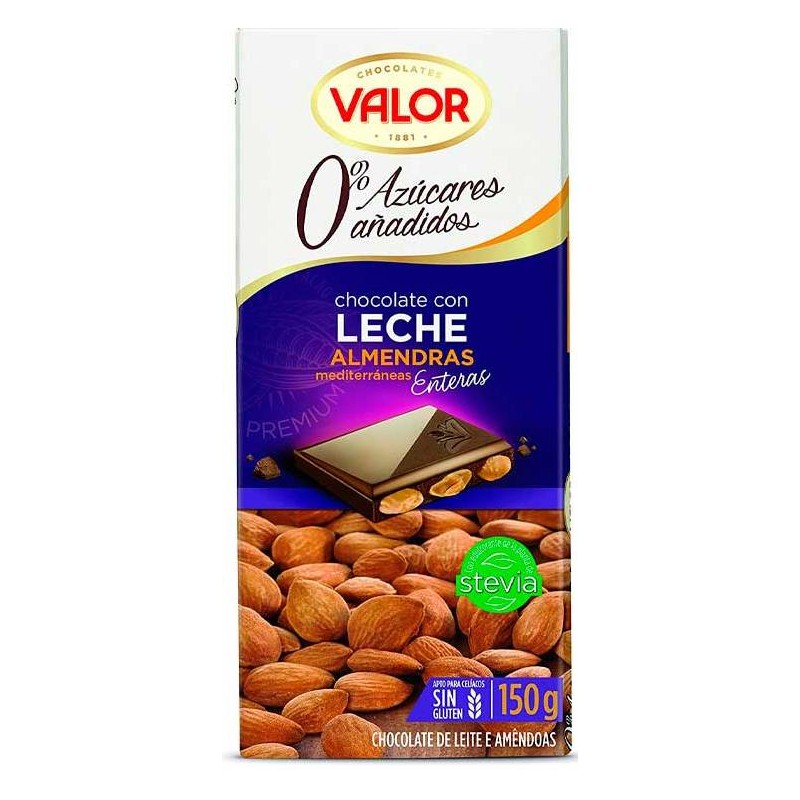 Chocolate Sin Azucares con leche y almendras VALOR 150 Gr | Cash Borosa