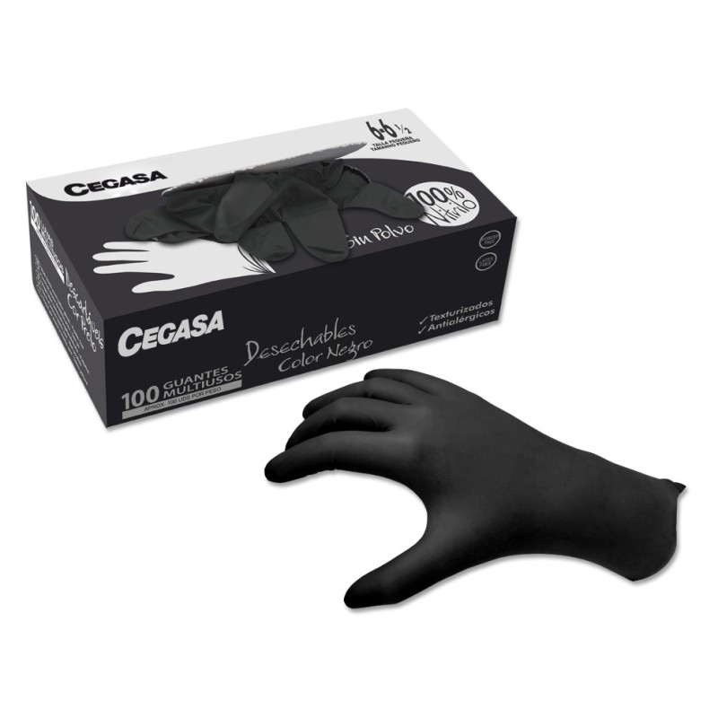 Guantes CEGASA Nitrilo Caja 100 Und Talla 6 Negro | Cash Borosa