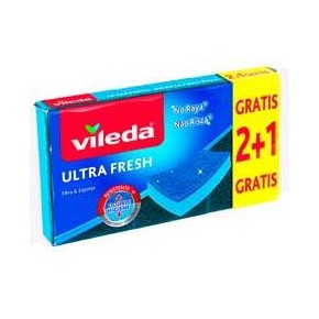 Estropajo Azul VILEDA Ultrafresh No Raya 2+1