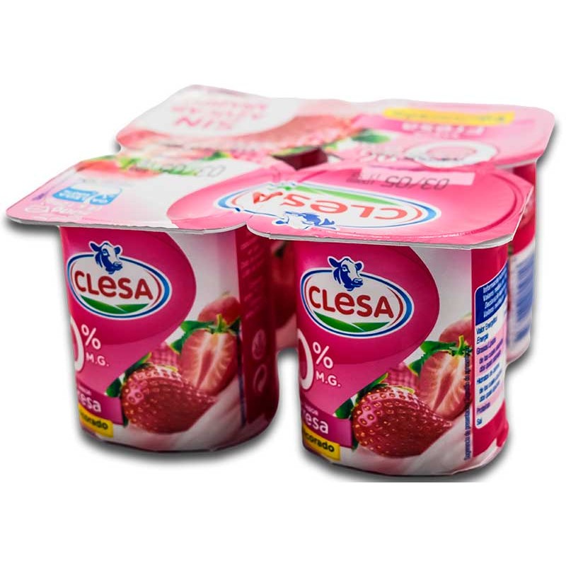 Yogur Desnatado Sabor Fresa CLESA 0% X4 125 GR | Borosa Market