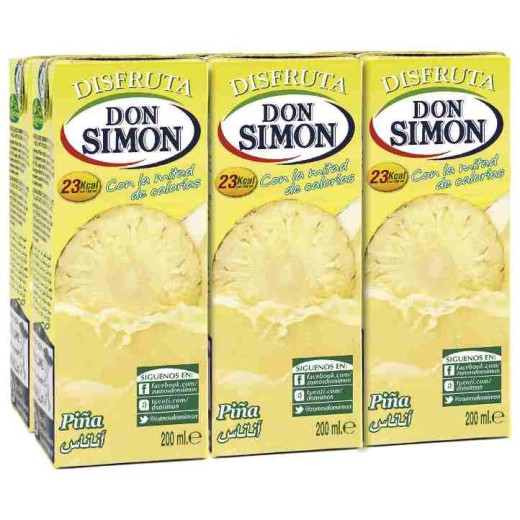 Nectar Sin Azucares de Piña Disfruta  DON SIMON 6 x 200 ML | Cash Borosa