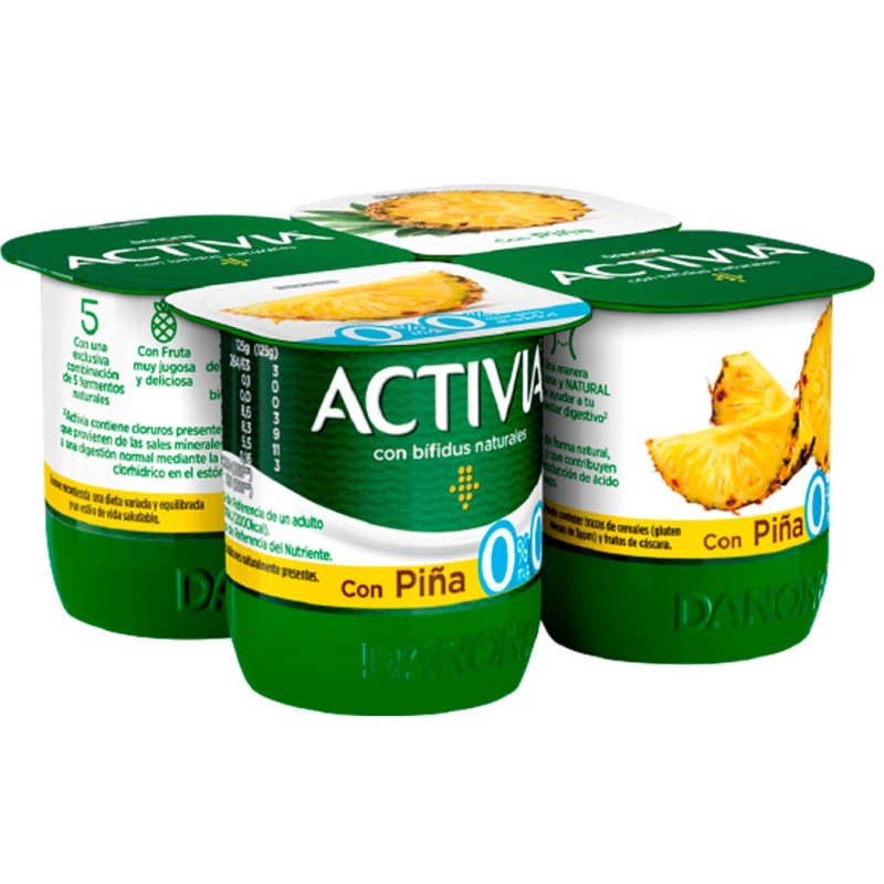 Bifidus trozos de pina ACTIVIA 0% MG Pack 4 ud | Borosa Market