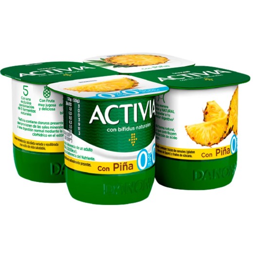 Bifidus trozos de pina ACTIVIA 0% MG Pack 4 ud | Borosa Market
