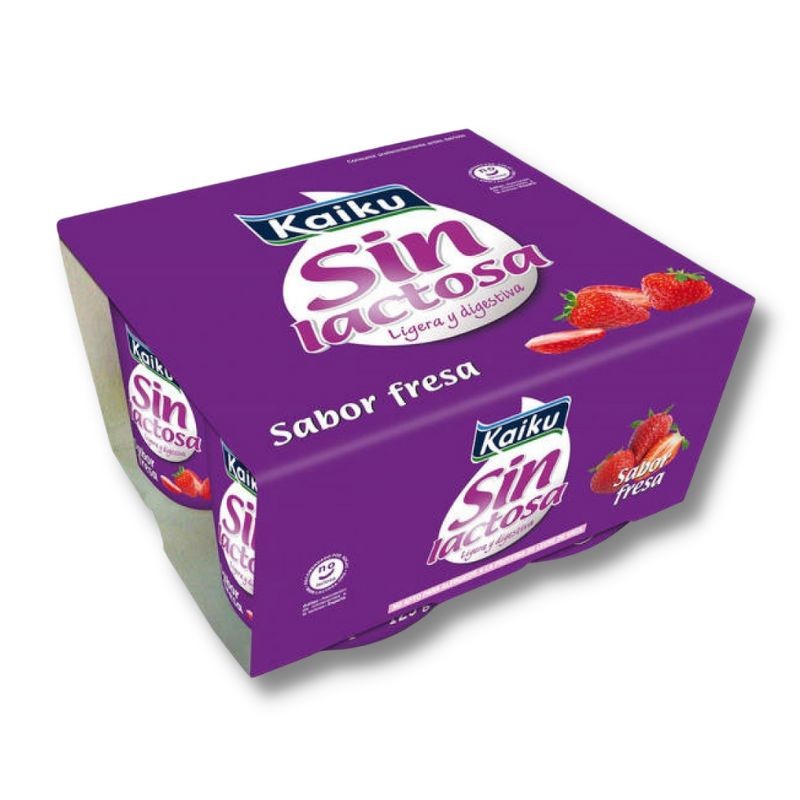 Yogur  con Fresa Sin Lactosa KAIKU Pack 4 x 125 GR | Cash Borosa