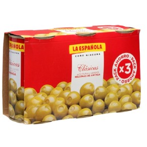 Aceitunas Rellenas de Anchoa LA ESPAÑOLA Pack 3 UND x 150 GR