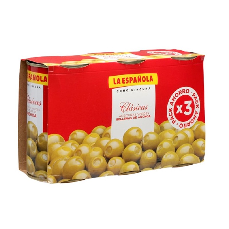 Aceitunas Rellenas de Anchoa LA ESPAÑOLA Pack 3 UND x 150 GR | Cash Borosa