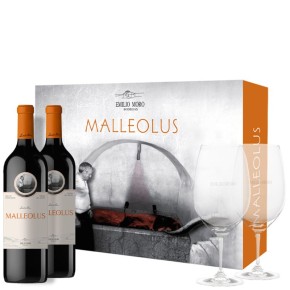 Estuche Vino Tinto Ribera Duero D.O.MALLEOLUS +2Copas+Saca