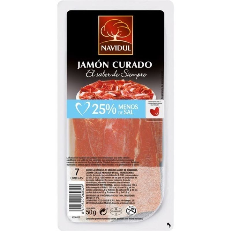 Jamon Serrano Lonchas Bajo en Sal NAVIDUL 1€ 45 GR | Cash Borosa