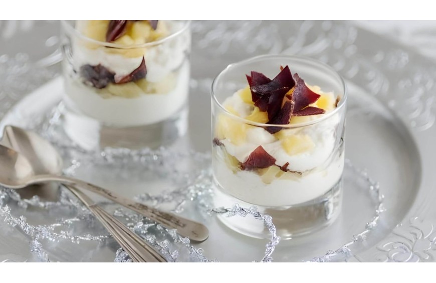 Vasitos de Queso de Cabra, Manzana y Cecina